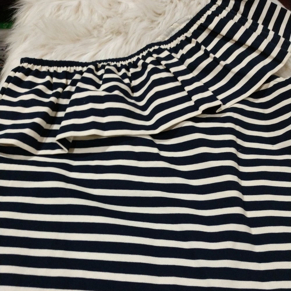 J. Crew One Shoulder Ruffle Striped Top, Sz S